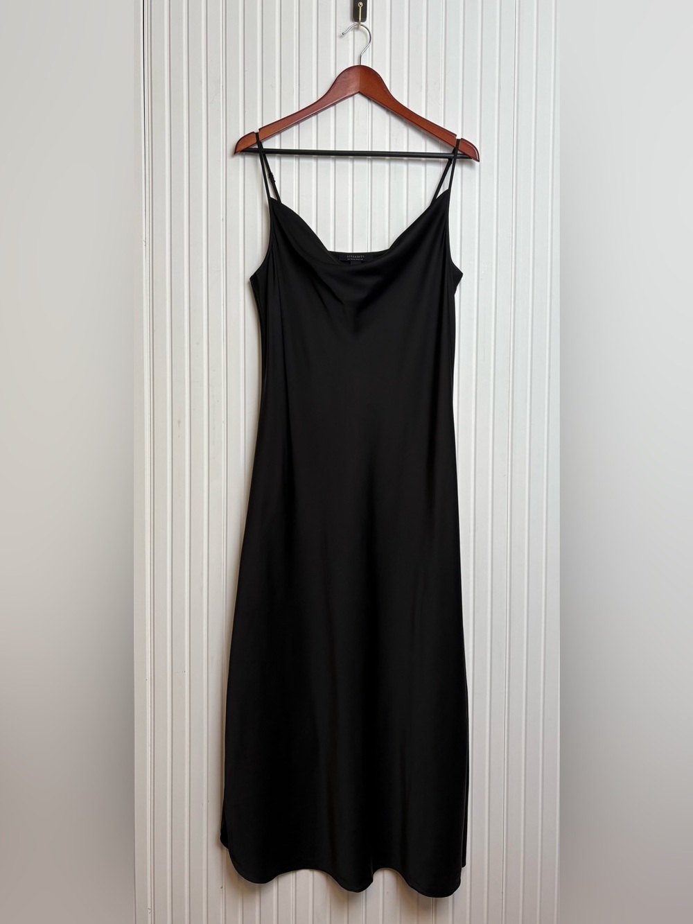 All Saints Black Slip Dress 10 Cowl Neck Wedding Guest Special Occasion Minimal